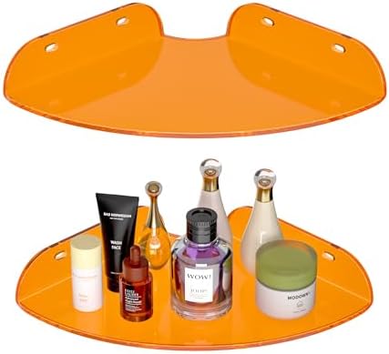 Sezanrpt 7x7 Inch Corner Shelf Wall Mount Set of 2, Orange Acrylic Corner Floating Shelves, Corner Wall Organizer Shelf 