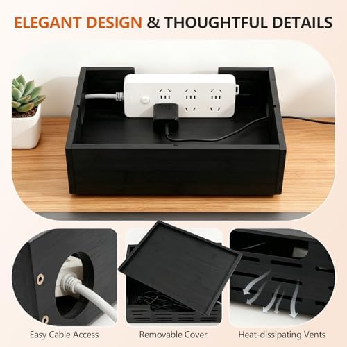 Wooden Cable Management Box - A Stylish Cable Storage Box, Suitable for Power sockets, USB Hiding, TV Cables, Desktop an