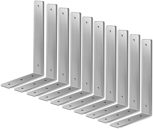 Floating Shelf Bracket Stainless Steel 12 Inch, 10 Pack Heavy Duty Shelf Brackets, Wall Shelf Bracket for DIY Decorative