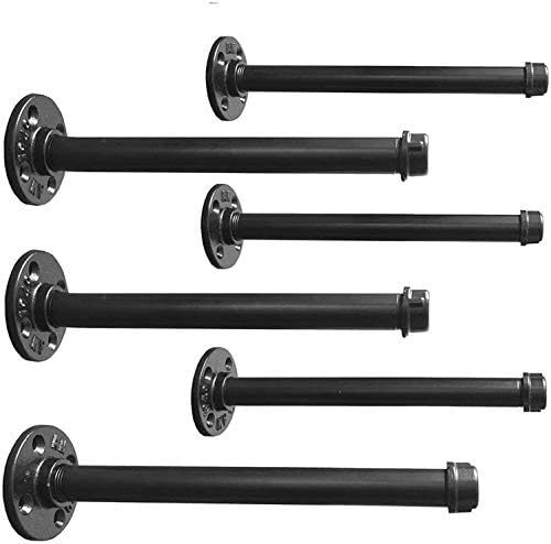 Industrial Black Iron Pipe Shelf Brackets 10 Inch Clothing Rack Set of 6,Heavy Duty Industrial Pipe Decor Floating Shelf