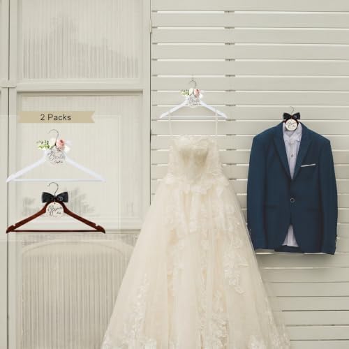 FillTouch 2 Pack Bride Groom Hangers for Wedding Dress with Bow, Pink