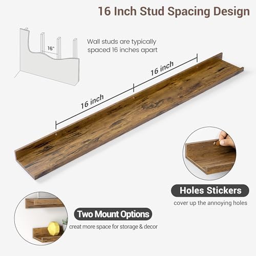 Axeman Picture Ledge Shelf, 48 Inch Brown Floating Shelves Set of 3