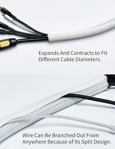 Cable Management Split Wire Loom Sleeve - Cord Hider & Protector for Desk, Pet Chew Proof, Wire Cover Organizer, Flexibl