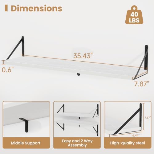 Heimlove Floating Book Shelves for Wall,35.4 Inches Long Wall Mounted Bookshelves,Heavy Duty Bracket Shelves for Living 
