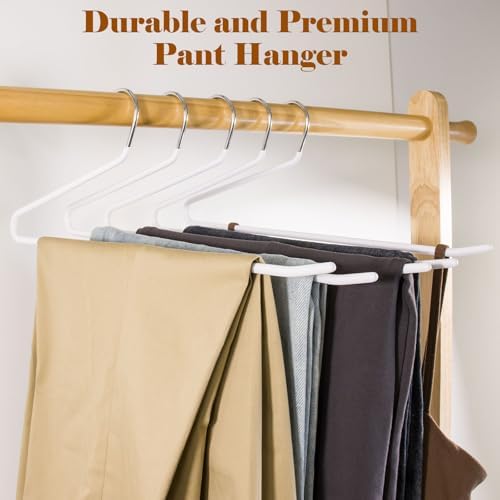 Pants Hangers,50-Pack Clothes Hangers, Non-Slip Open-Ended Pant Hanger,White Metal Hangers Design for Jeans,Slacks,Scarf (White)
