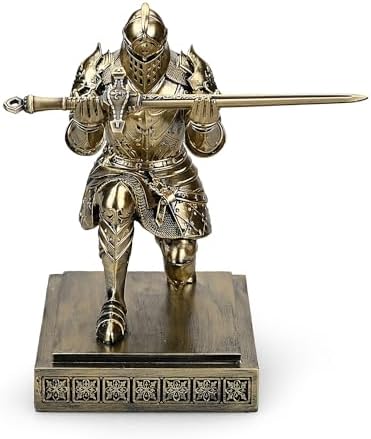King's Guard Knight Pen Holder with a Letter Opener Desk Organizers Bronze