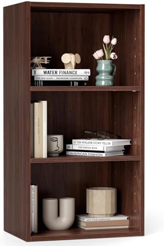 GOFLAME 3 Tier Small Open Bookshelf, Short Bookcase with 2 Adjustable Shelves, Multifunctional Storage Cabinet, Modern D