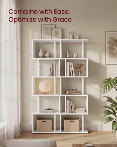 VASAGLE 6-Tier Book Shelf, S-Shaped Tall Display Shelf for Living Room