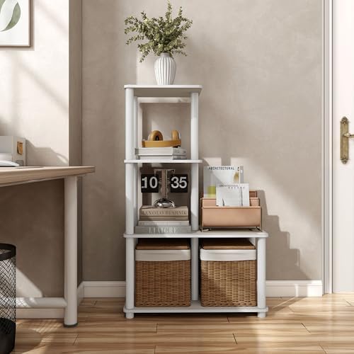 Homes: Inside + Out Apexa Modern 4-Cube Ladder Shelving Units, Collectibles Display Shelves, Easy Assembly Standing Shel