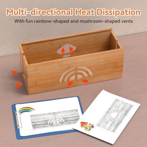 Pezin & Hulin Bamboo Cable Management Box, Power Strip Organizer, Large