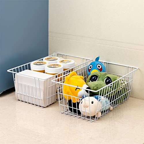 SANNO 14" Wire Freezer Baskets, Farmhouse Metal Wire Storage Basket Freezer Storage Organizer for Kitchen Pantry, Set of