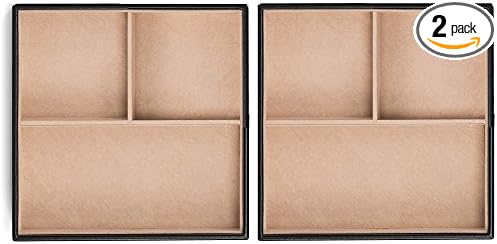 Glenor Co Jewelry Organizer Tray - Set of 2 - Stackable 6 Slots Jewelry Storage Trays - Display on Dresser or Drawer - Compatible with Other Trays - Black