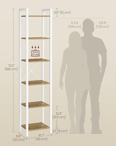 VASAGLE 6-Tier Bookshelf, Bookcase Book Shelf with Steel Frame