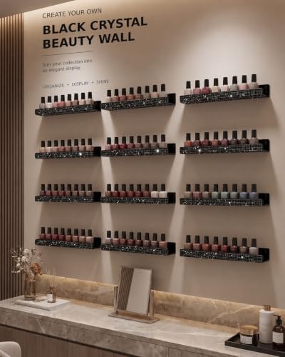 YMVV 6 Pack 15 Inch Nail Polish Wall Rack, Black Rhinestone Organizer