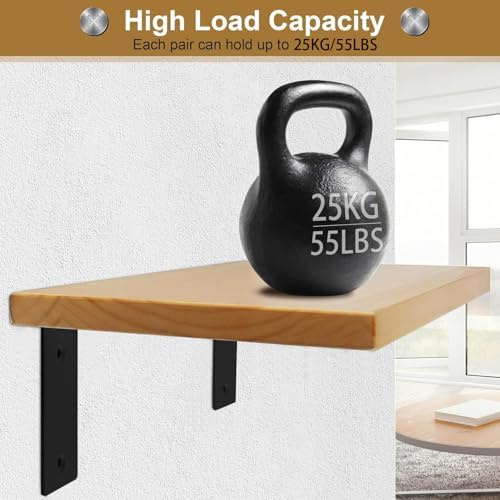 Alise 4Pcs Black Heavy-Duty L-Shaped Floating Shelf Wall Brackets