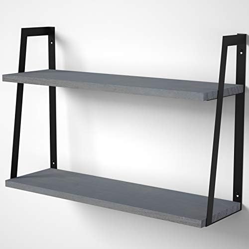 SRIWATANA Gray 2-Tier Floating Shelves, Wood Wall Storage Shelf Unit