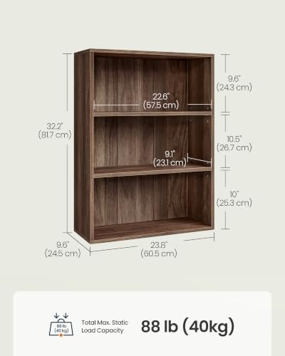 SONGMICS HOME 3-Tier Bookshelf, Narrow Shelving Unit