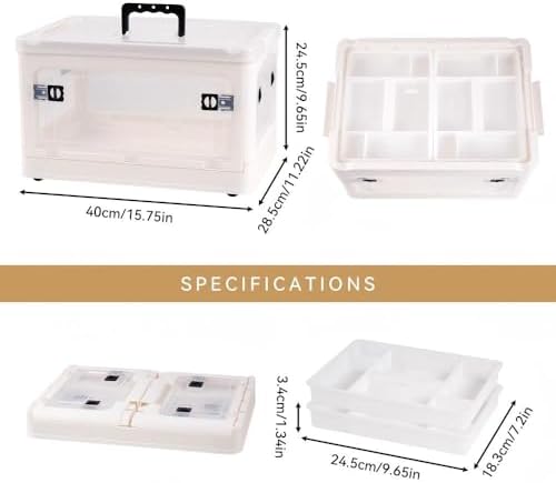 2-Tier Medicine Organizer - 30qt Plastic Foldable Storage Box with Handle