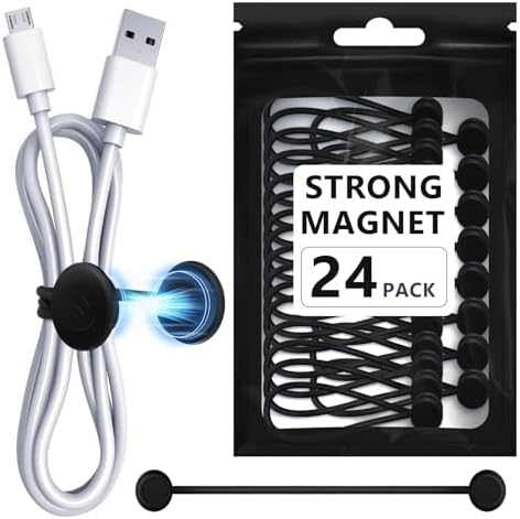 Magnetic Cable Ties 24 Pack, Reusable Silicone Cord Organizers with Strong Magnet, Cable Management for Home Office Trav
