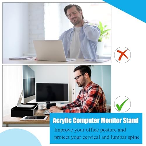 Jetec 2 Pcs Acrylic Monitor Stand Desktop Computer, Black, 20 x 8 x 3 Inch