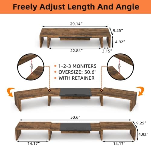 WESTREE Triple Dual Monitor Stand Riser, Extra Long Monitor Stand for 1~2~3 Monitors, Monitor Stand with Length and Angl