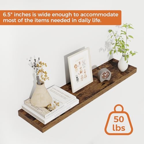 Fun Memories 27.5 Inch Deep Floating Shelves, Set of 2 Heavy Duty Wall Mounted Shelves with Invisible Brackets, Large Ru