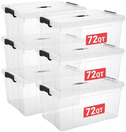 Cetomo Plastic Storage Bins with Handle, Storage Bin with Lids, Organizing Container, PP Box for Home Office, Clear, 72 