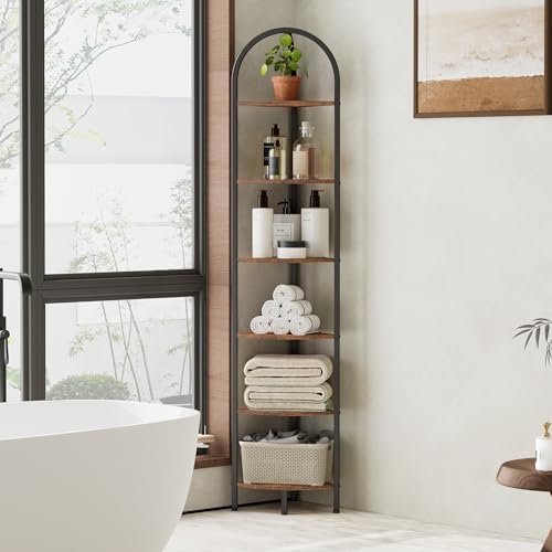 Homhedy 6-Tier Arched Corner Shelf Stand, Wall Corner Bookshelf