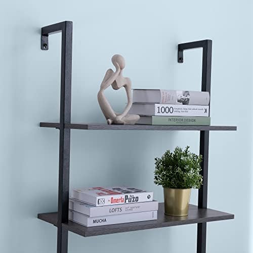 Molblly Modern Ladder Shelf Bookcase, 5-Tier Open Wall-Mounted Bookshelf with Stable Metal Frame, Stand Bookcase Open Di