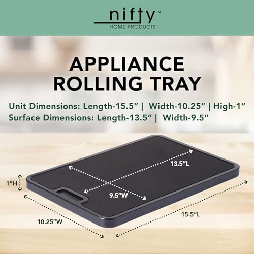 Nifty Medium Appliance Rolling Tray – Black, Home Kitchen Counter Organizer, Integrated Rolling System, Non-Slip Pad Top