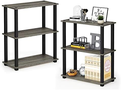 Furinno TURN-S-TUBE Storage Shelves Set of 2, 3-Tier Book Shelf, Corner Shelf, Toolless Open Shelves, Square Tubes, for 