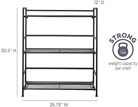 Folding Metal Bookcase, 3 Shelves, Wide, Black