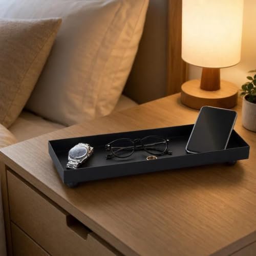 11.4"x4.3" Matte Black Rectangular Metal Tray, Candle & Jewelry Organizer