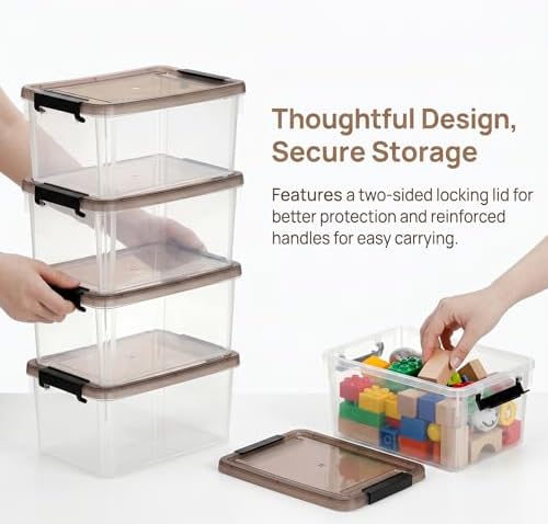 Nicunom 8 Packs Small Storage Bins with Lids, 3.2 QT Clear Storage Latch Box Plastic Storage Bins Stackable Storage Cont