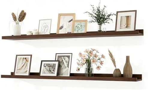 Walnut Floating Shelves for Wall Decor, 48 in Shelf with Lip, 2 Set