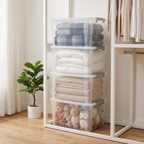 Citylife 4-Pack 58.1 QT Clear Plastic Storage Bins with Latching Lids