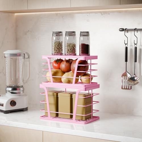 TIDIIABODE 2 Pack Pink Trash Bag Holder - Stackable Garbage Bag Dispenser with Bamboo Top, Kitchen Accessories & Decor, 