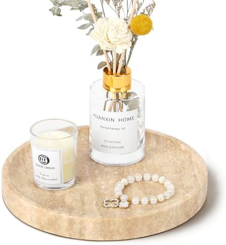 Natural Travertine Vanity Tray - Decorative Stone Marble Tray for Bathroom Countertop, Elegant Organizer for Home Decor,