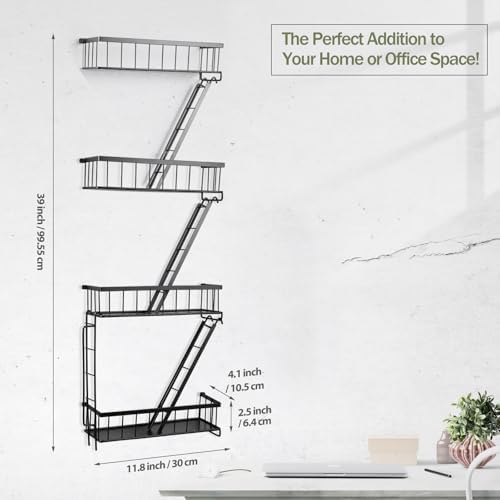 SweetSage Fire Escape Wall Shelf 4 Tier - NYC Decorative Floating Shelf Black Metal Book Shelves for Home Office Apartme