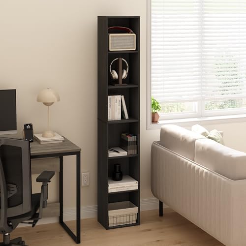 Furinno LUDER Book Shelf, 6-Tier Tall Modern Bookshelf, Bookcase with Open Shelves, 9.3 x 12 x 71, for Living Room, Bedr