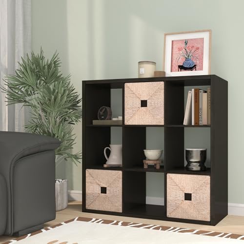 [2026 Wooden Thick Frame 9 Cube Storage Organizer Shelf with Anti-Tipping Kits + Reversible Open Back Bookcase, Horizont