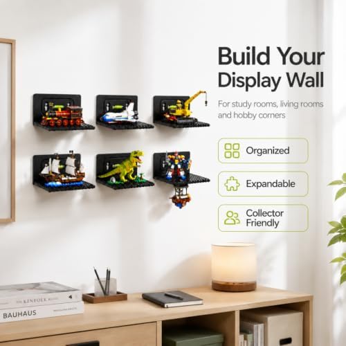 6 PCS Building Blocks Display Shelf Wall Mounted with Built-in Bubble Level, Floating Model Display Stand for Minifigure