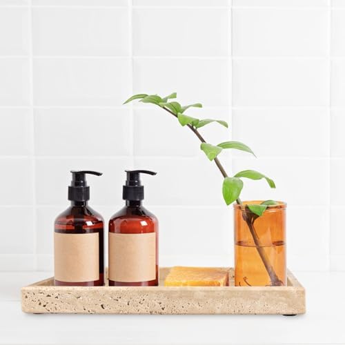 Marble Bathroom Vanity Tray, Travertine, 12"x 8" x1.2"