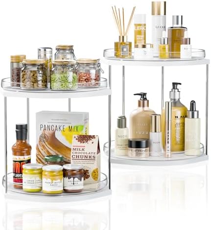 2 Pack 2 Tier Lazy Susan Turntable Organizer – 9.05” Rotating Spice Rack Organizer for Cabinet, Pantry, Tabletop & Count
