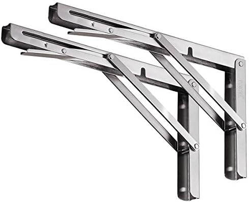 Folding Shelf Brackets, 16 Inch Heavy Duty L Bracket, Silver, 2 Pack