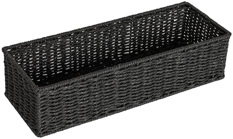 Household Essentials Handwoven Paper Rope Rectangular Storage Basket, Black