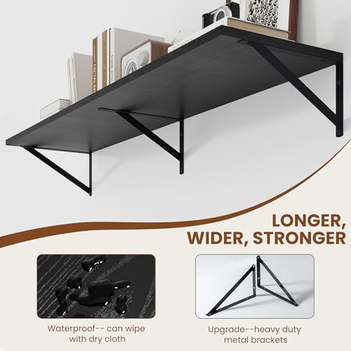 Heimlove 44W x 12D Deep Floating Shelves Set of 2 Black