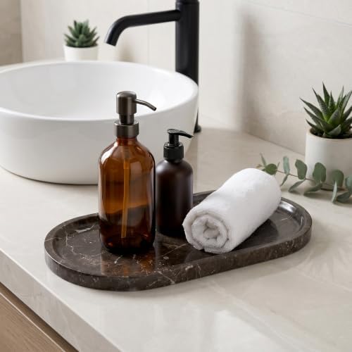 YKAJO Dark Emperador Oval Marble Tray, 11.8x5.9 Vanity Perfume Organizer