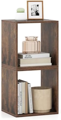LOKO Stackable 2 Cube Storage Organizer, 2-Tier Bookshelf (1, Rustic Brown)