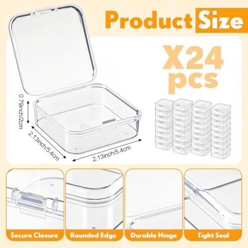 SATINIOR 24 Pcs Small Clear Plastic Container Box, 2.1 x 2.1 x 0.8 in
